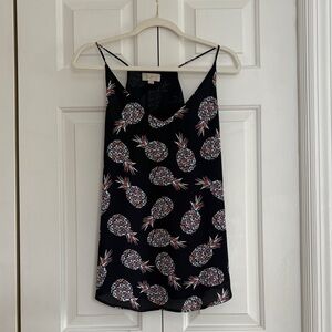 LOFT Navy Blue Pineapple Print Racer Back Sleeveless Top